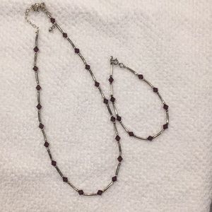 Silver Necklace and Bracelet with purple stones